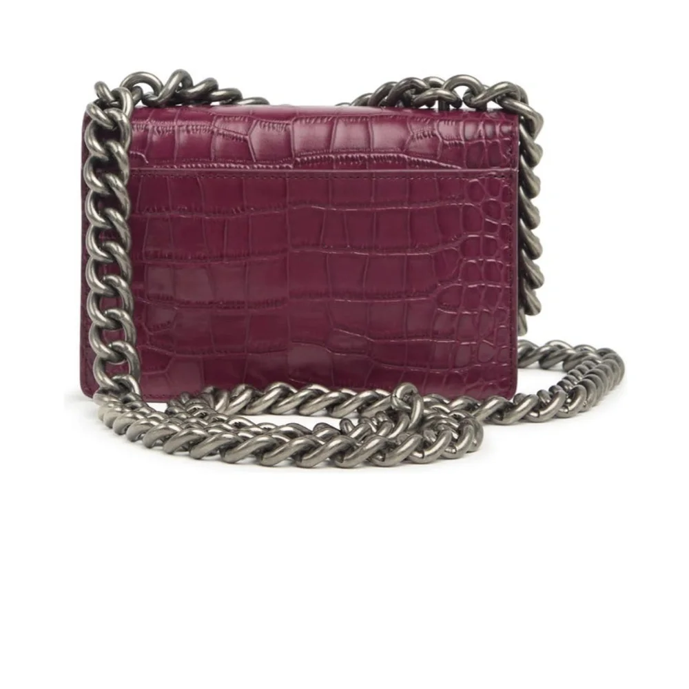 Kurt Geiger London Shoreditch Croc Leather Chunky Chain Bag Wine Red NWT - Picture 3 of 8
